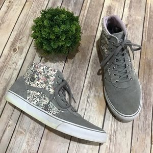 Vans Pink Gray Floral Suede High Top Sneakers 10
